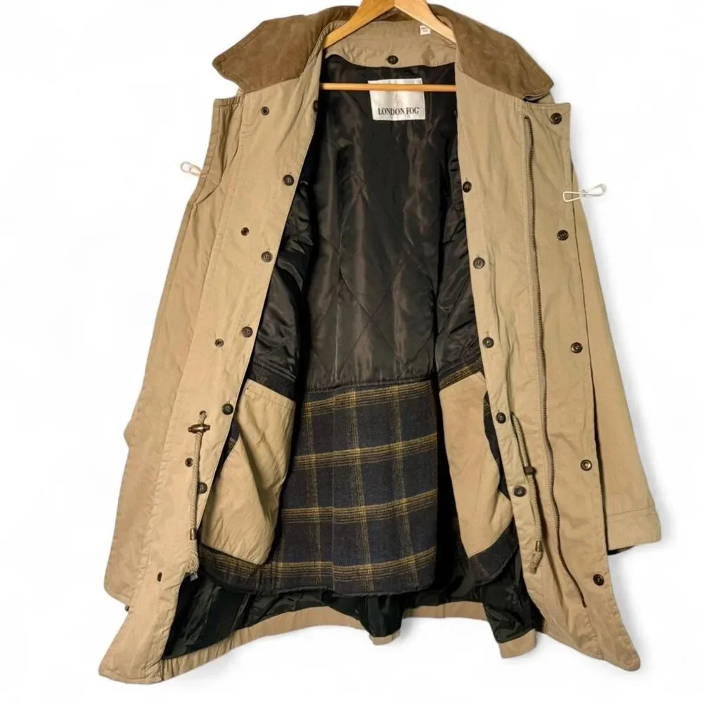 90s Vintage London Fog Classic Khaki Field Coat, Removable Liner Men's sz L Tall